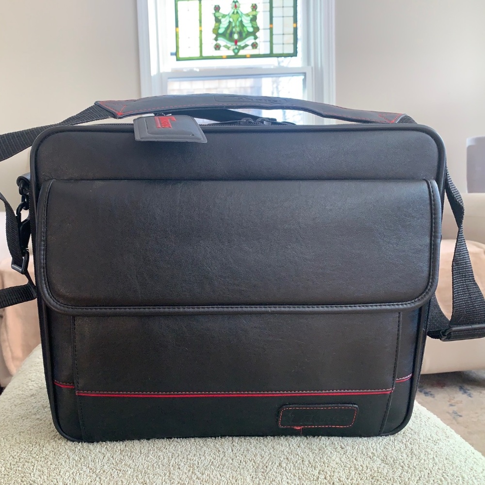 VTG Targus 13” Black Leather Laptop/Notebook Briefcase Shoulder Strap 6 Pockets